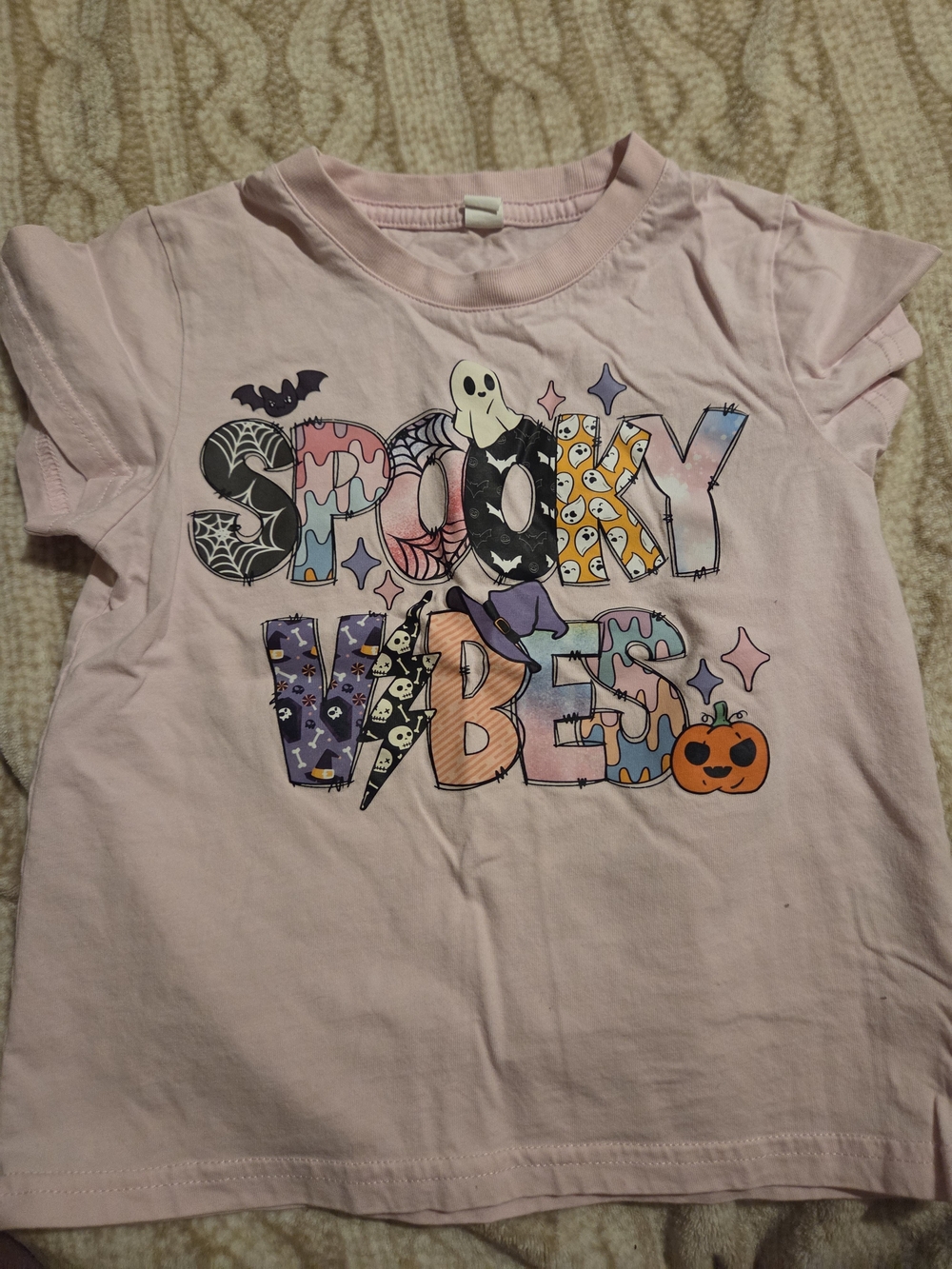 Pink "Spooky Vibes" Halloween Graphic Tee for Kids